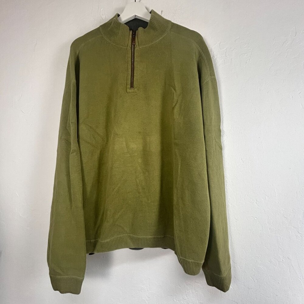 Tommy Bahama Men Reversible 1/4-Zip Mock Neck Pullover Sweater Green/Gray Casual